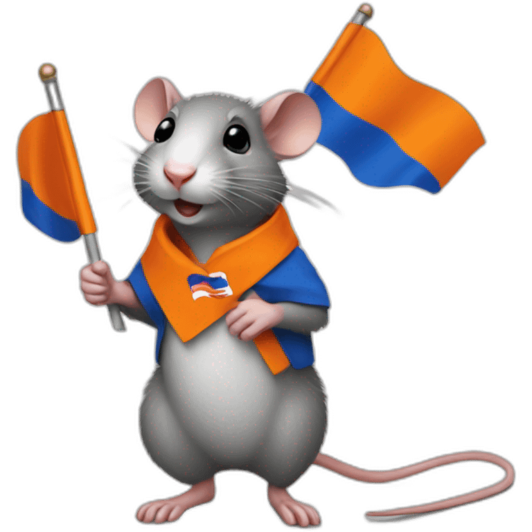 rat holding dutch flags and wearing orange emoji