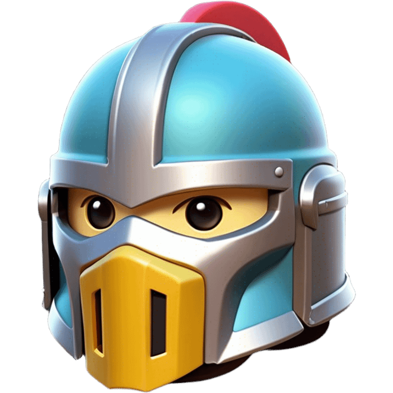 Clash of Clans aesthetic: Cinematic Playful 3D Isometric Helmet Emoji, rendered in a 3D vector-style similar to standard emojis with minimal shading and bold, simplified shapes. A compact, distinct form with signature details, softly glowing with a fantasy RPG magic charm. Simplified yet unmistakably iconic, highly detailed and consistent, glowing with a soft radiance and high shine. Stylized with a touch of heroic grandeur and a soft glowing outline, capturing the essence of a beloved gaming relic with a friendly, playful manner! emoji