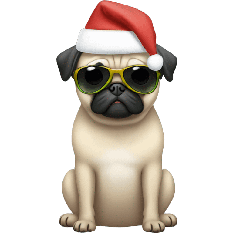 Pug christmas anime wearing hoodie and shades emoji