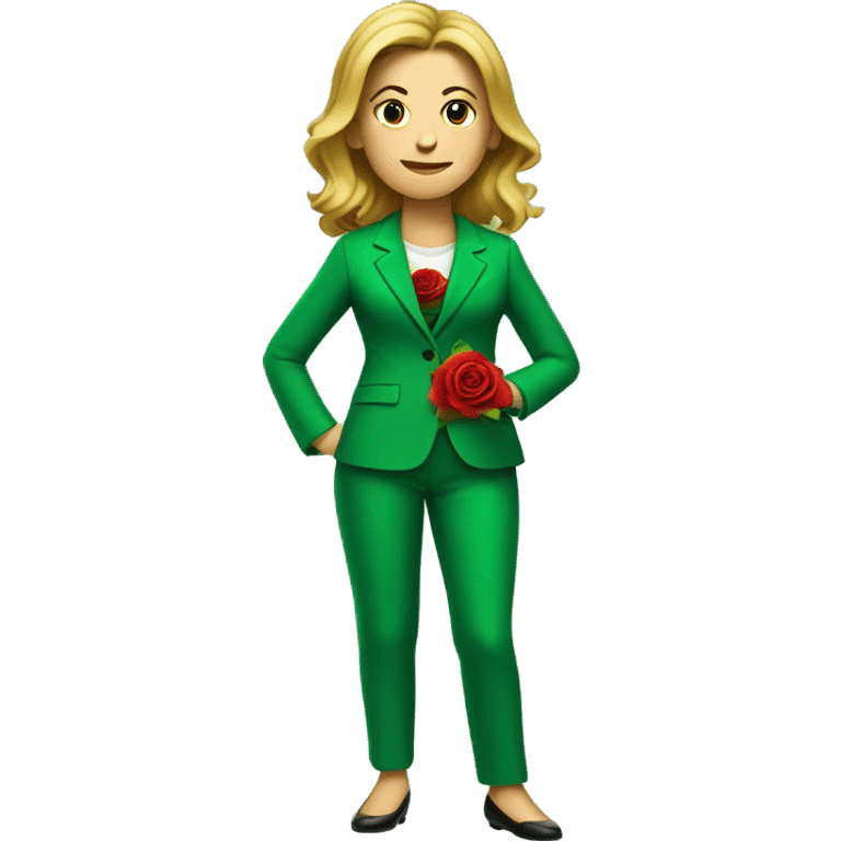 lady in green suit with rose on stomach emoji