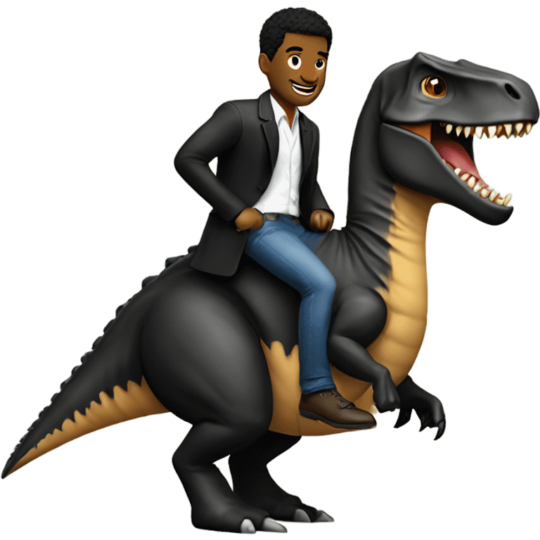 stylish man in black jacket riding a dinosaur  emoji