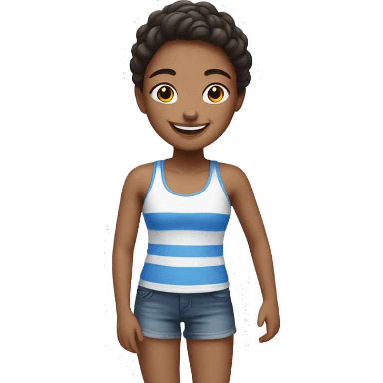 smiling girl in a blue and white tank top emoji