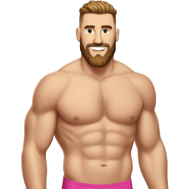 Travis Kelce in a bathing suit on a beach emoji