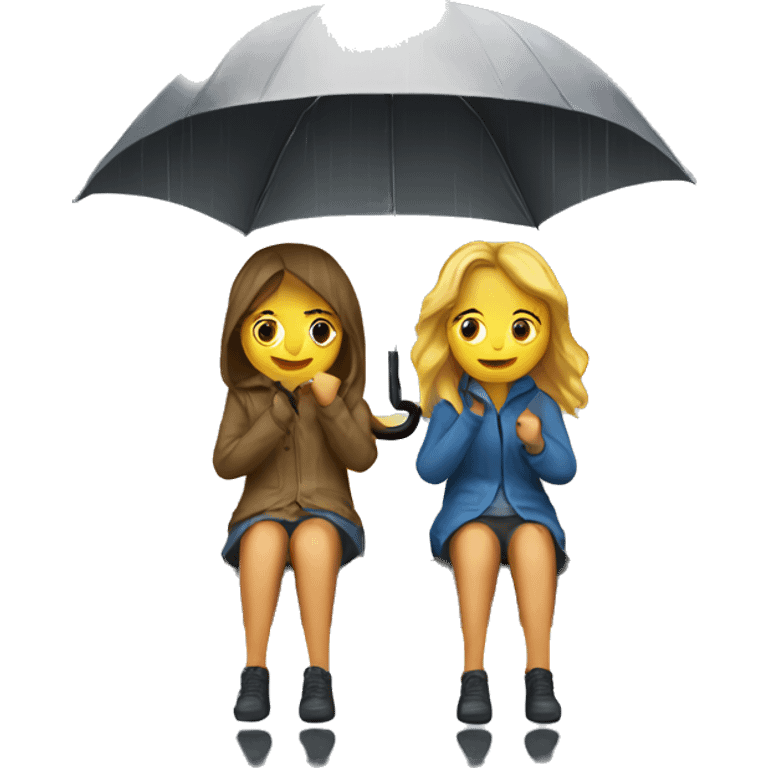 two girls sitting under an umbrella in the rain emoji