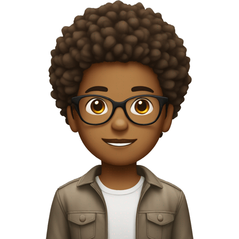 Brown skin kid with with a big spiky afro and clear glasses emoji