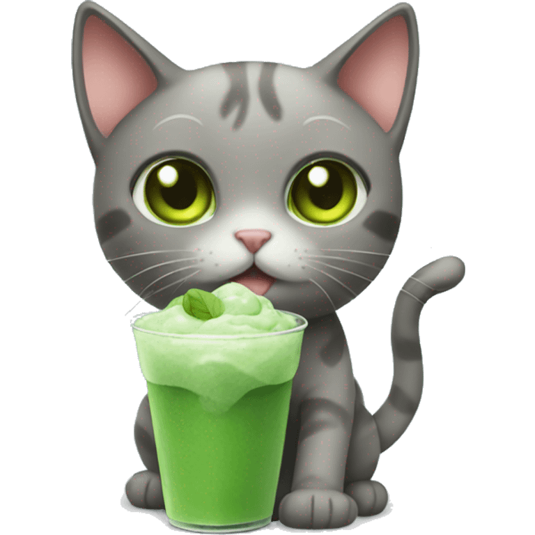 Cute cat holding iced matcha  emoji