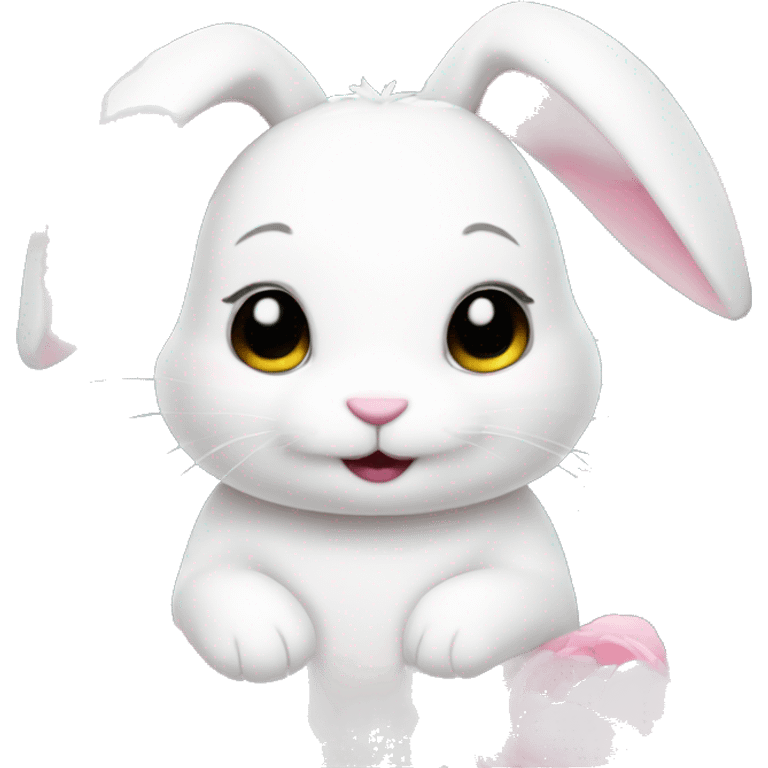 cute white bunny holding light pink peonies emoji