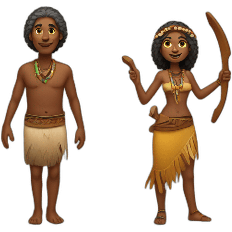 aborigen man with boomerang and etnic woman from australia full body emoji