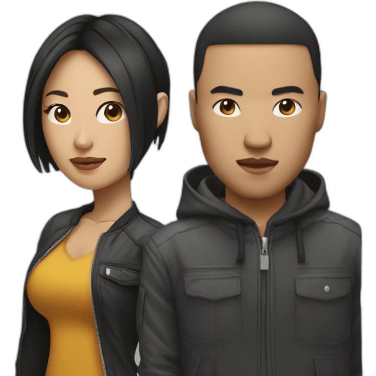 asian male rapper and a female songwriter on a big big biglawn emoji