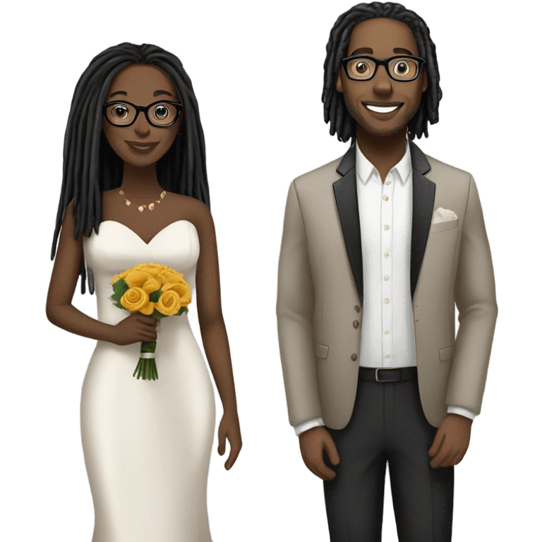 black couple with locs, male light skin with long black locs, female dark skin with glasses and BLACK locs wedding emoji