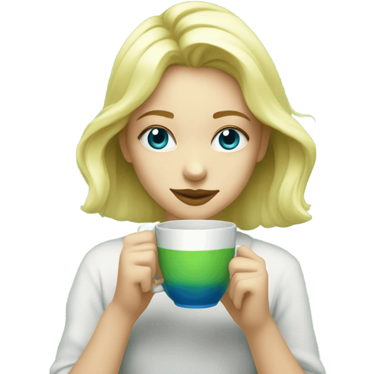 Blonde girl with blue eyes drinking matcha  emoji