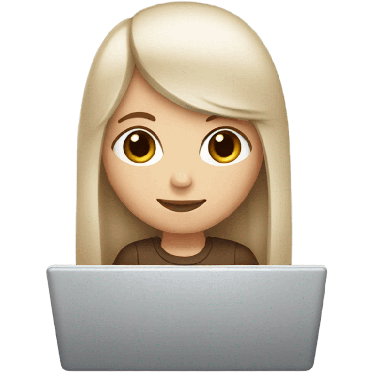 white girl with brown straight long hair and bangs holding a laptop in her hands emoji