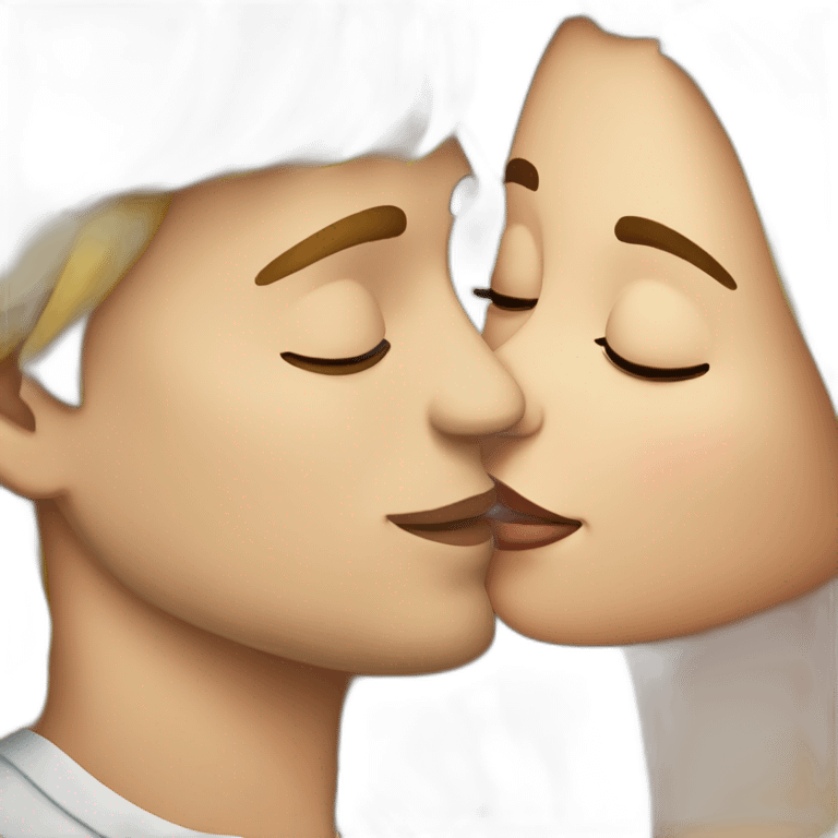 Blond woman kissing brunette man emoji