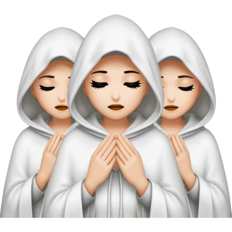 3 mysterious women in white hooded cloaks that cover their eyes emoji