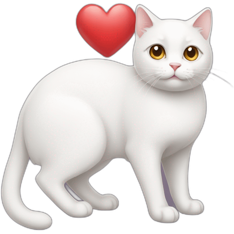 White cat with big heart love emoji