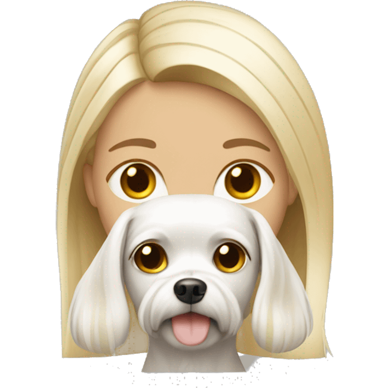 blonde girl with maltese dog emoji