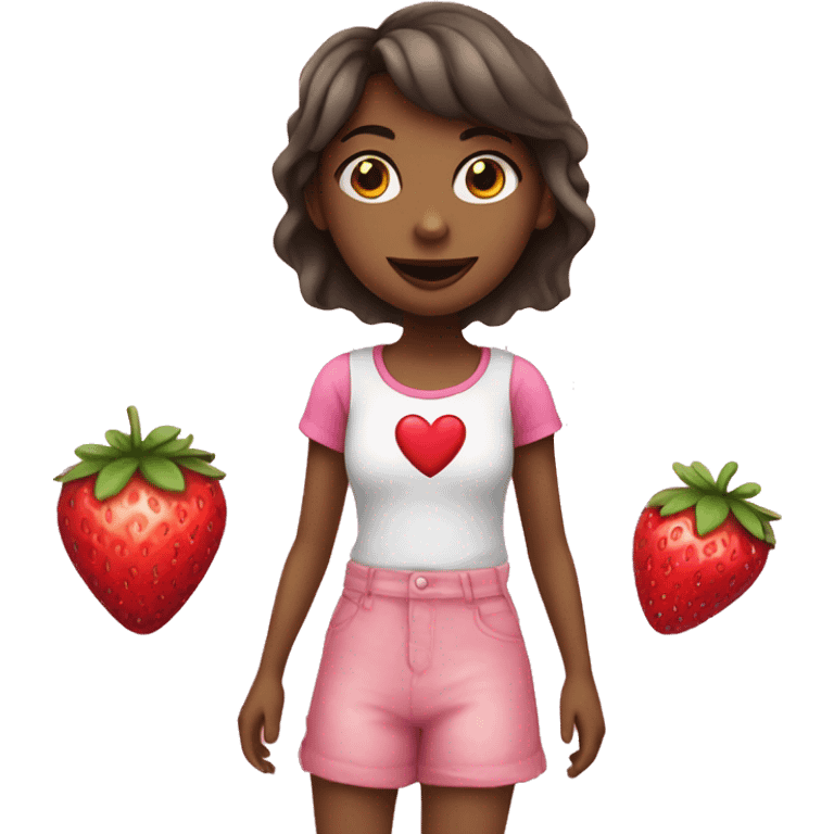 Girl with pink heart and strawberry emoji