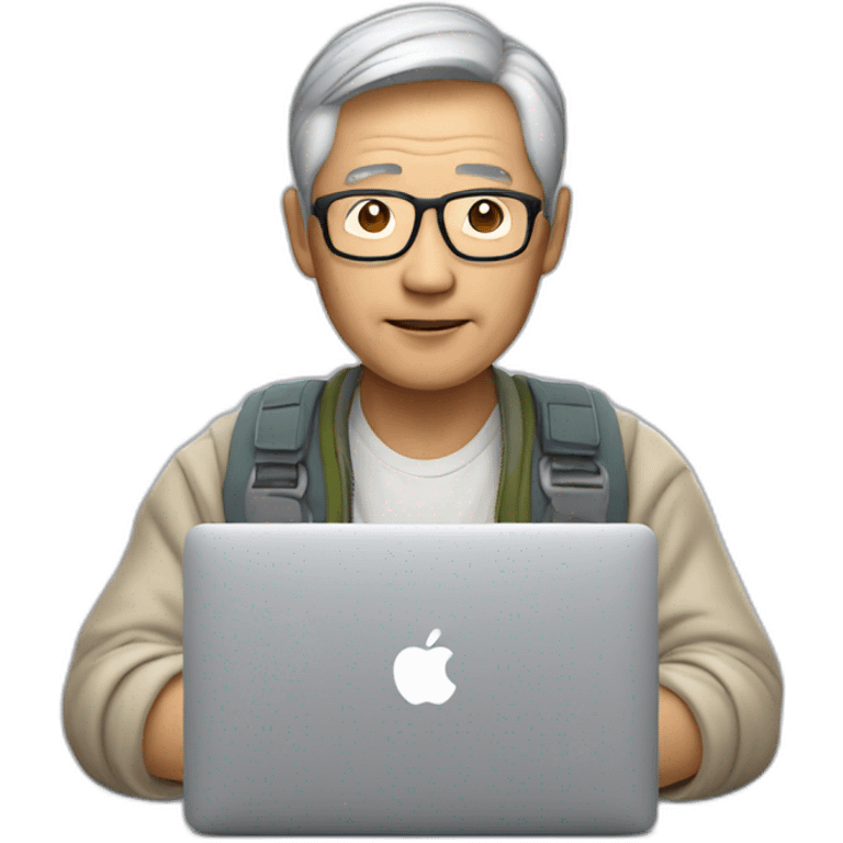 Aged 50 Asian  Guy coding on the macbook emoji