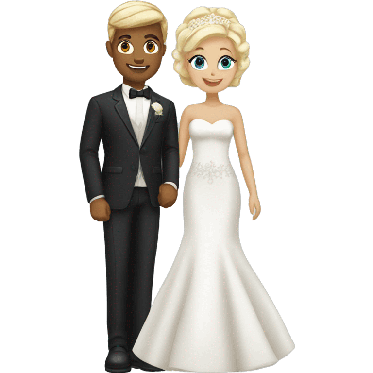 Tanned bride with blonde black hair and white groom with blonde hair blue eyes emoji