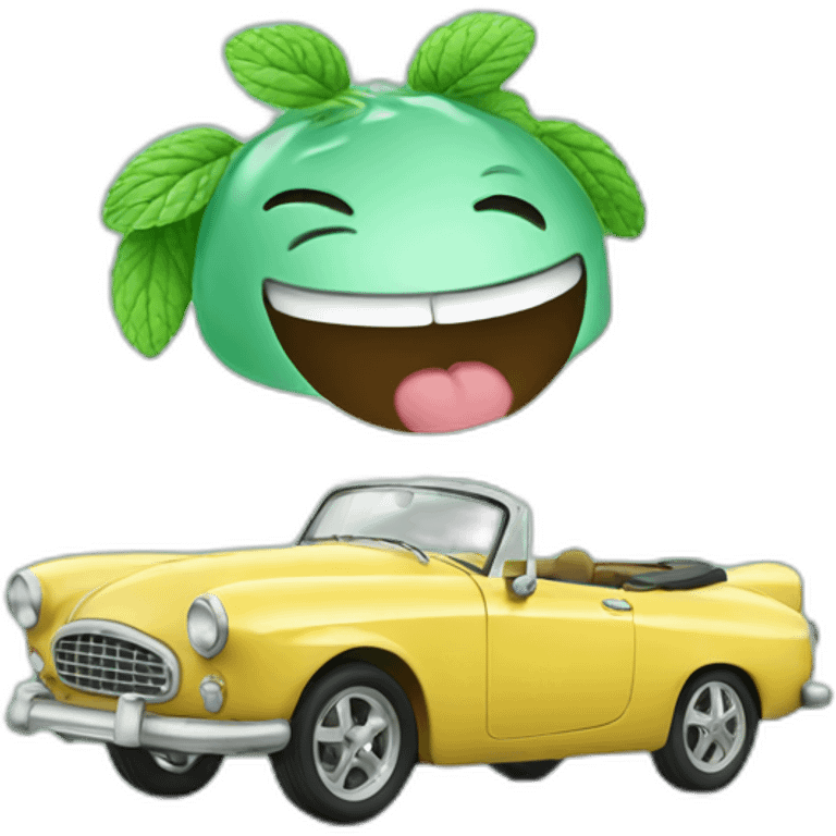 a car laughing with a mint hair emoji