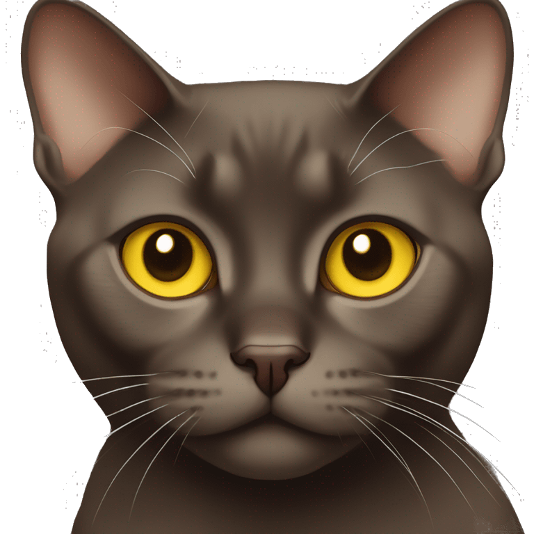 A chocolate-colored Burmese cat with yellow eyes emoji