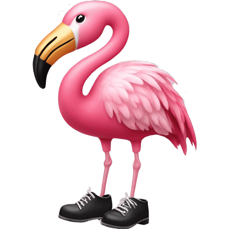 Pink flamingo wearing tap shoes emoji