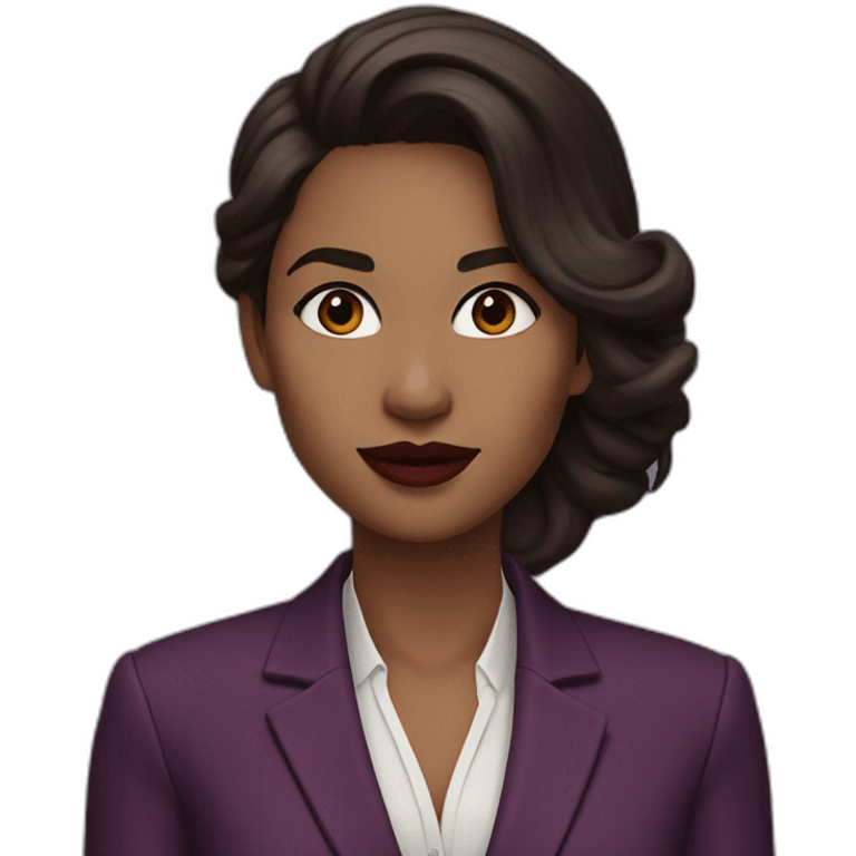 woman, dark brown hair, wearing marsala lipstick and using a purple blazer emoji