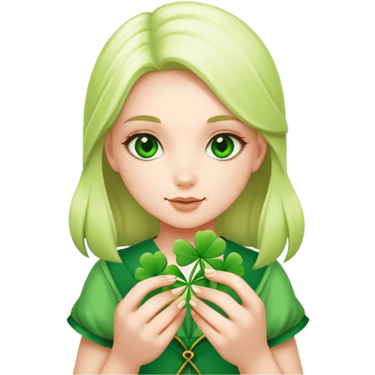 Girl with four leaf clovers emoji