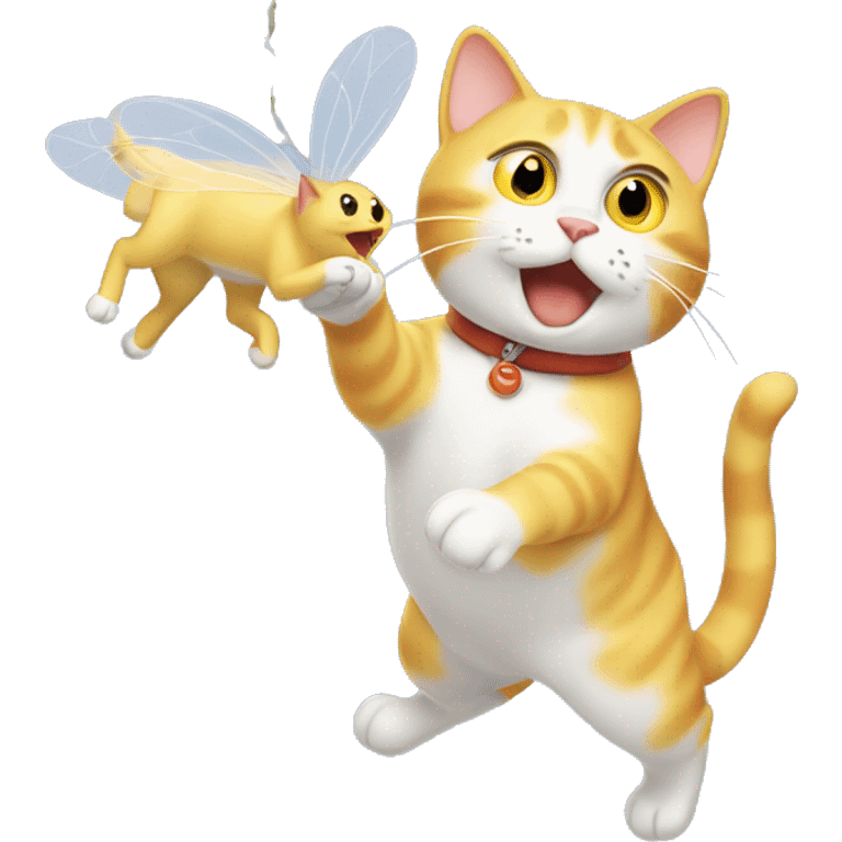 Yellow and white cat catching a fly emoji