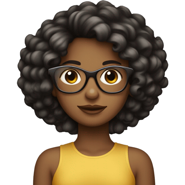 Fille avec de cheveux très courts bouclés noirs et des lunettes carrées emoji