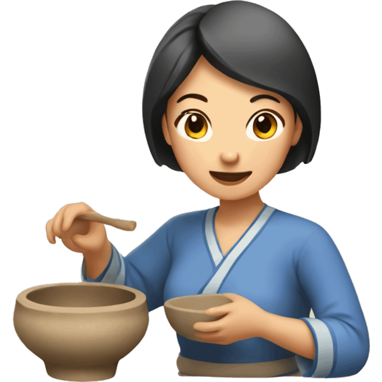 Asian lady doing pottery emoji