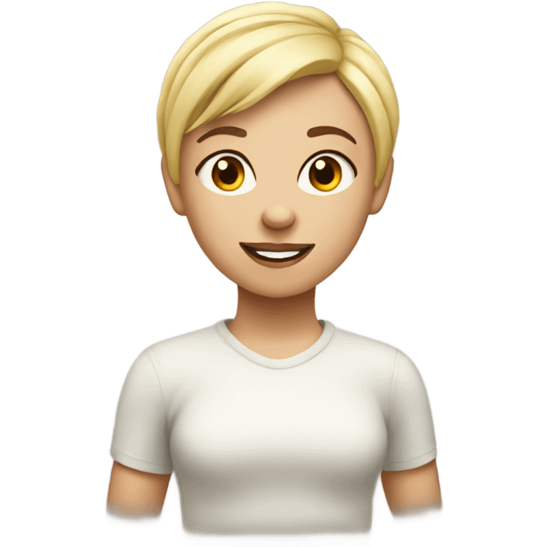 Running blond girl with pixie cut and beanie emoji