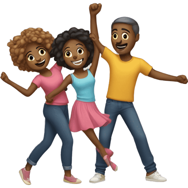 Parents and 2 daughters dancing emoji