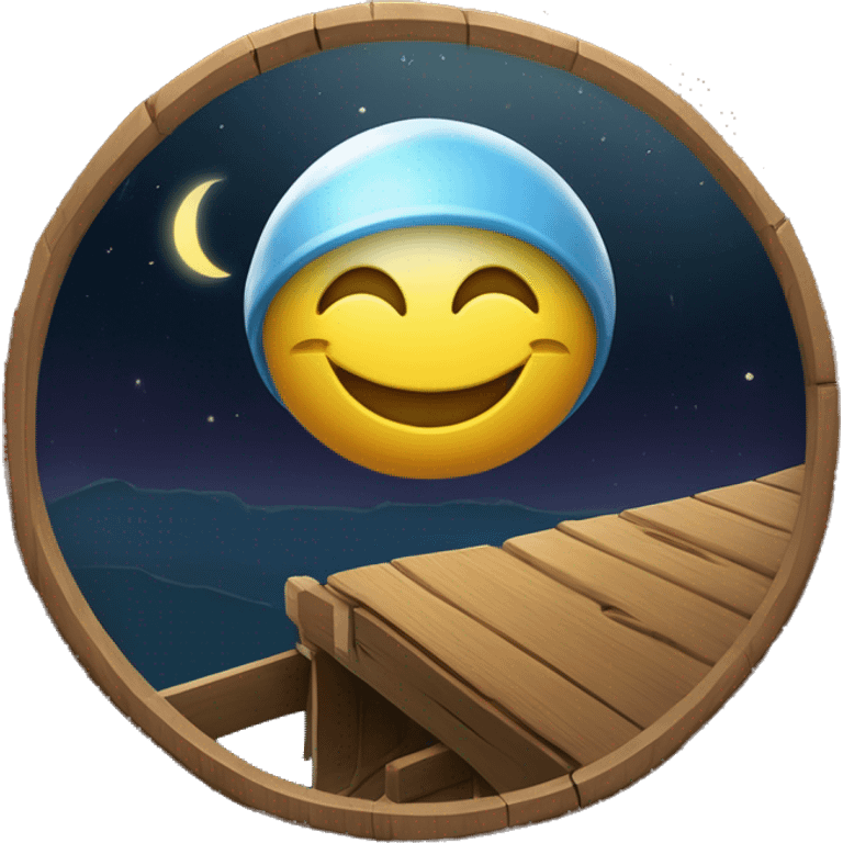 un squelette au sourire malicieux tape frénétiquement sur un tonneau en bois ancien. Ses os blancs, polis par le temps et la lune, luisent d'une étrange lumière dans l'obscurité. emoji