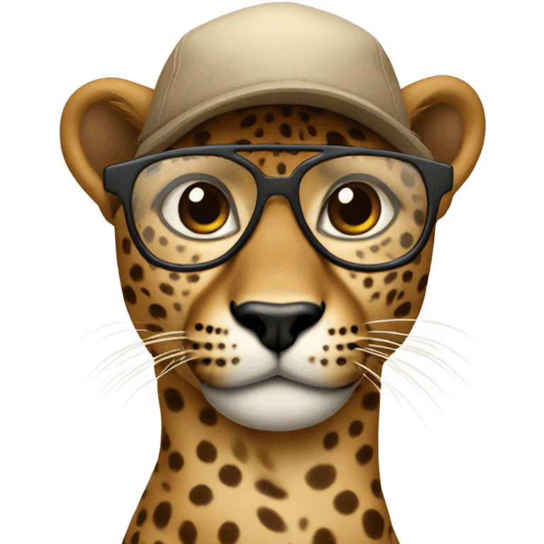 cheeta with brown cap, brown-lens glasses emoji