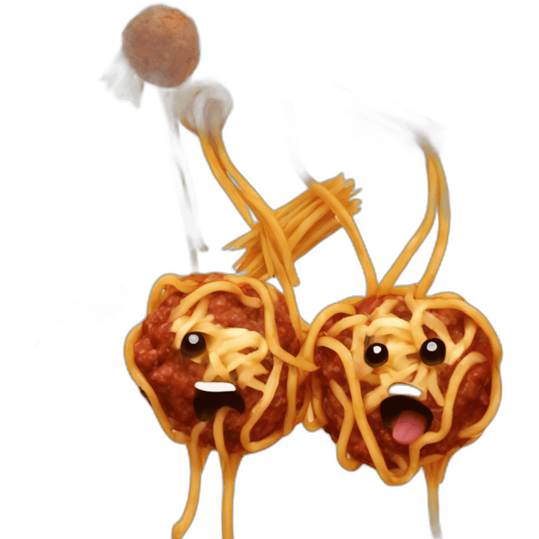 Spaghetti and meatballs, with a face arms and legs emoji