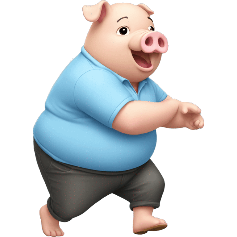 fat pig dancing non-stop with light blue polo emoji