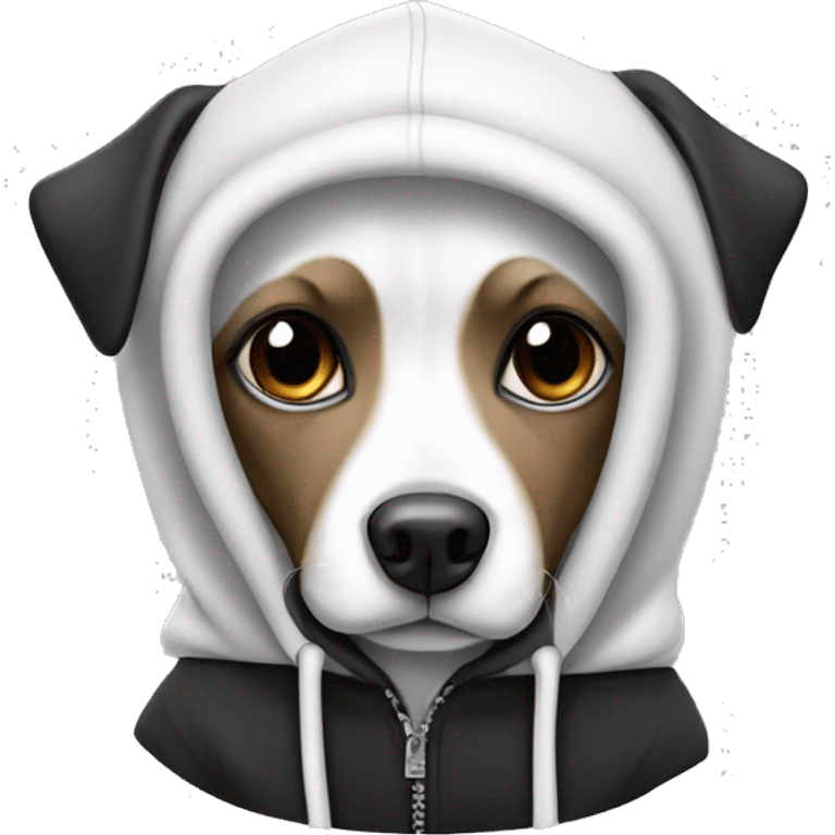 White and black dog in a hoodie emoji