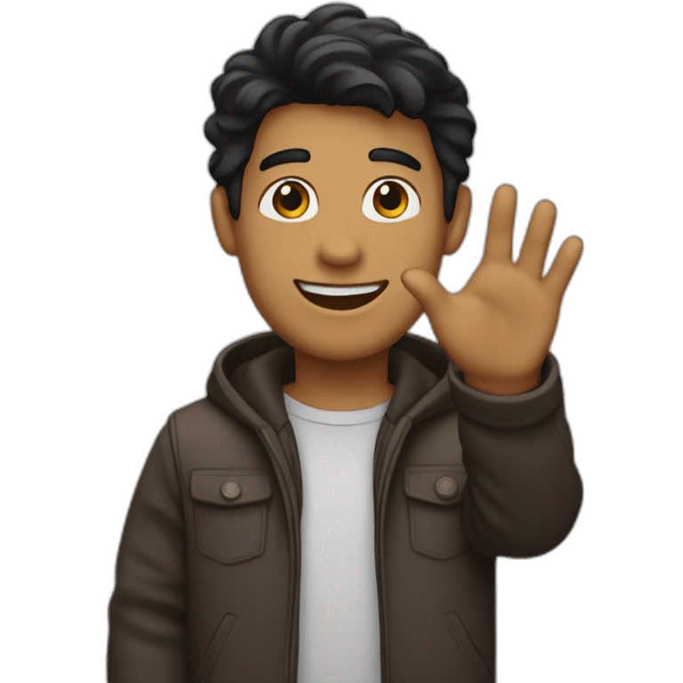 black haired brown guy waving hi emoji