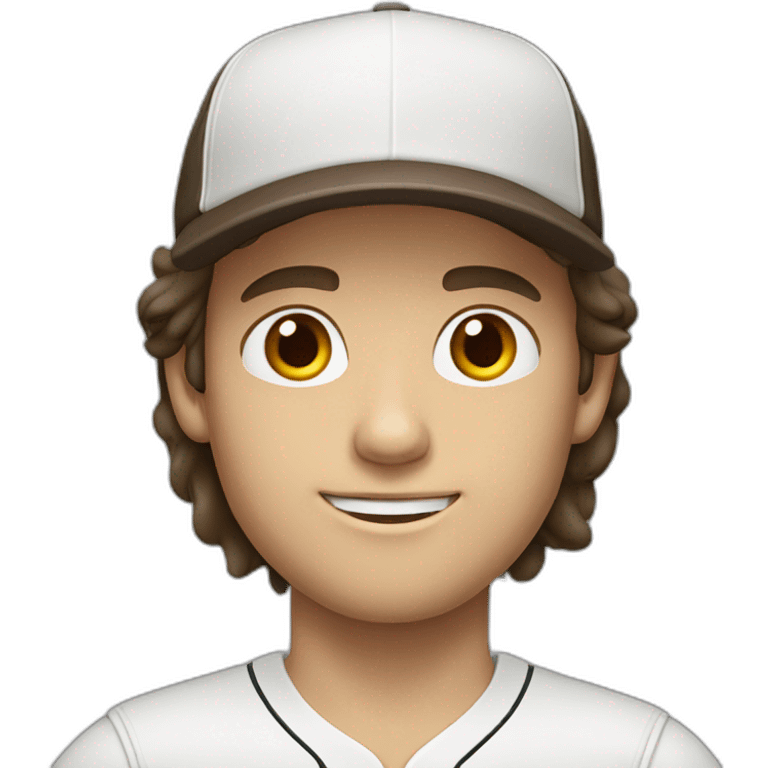 white boy with long dark brown hair baseball cap emoji