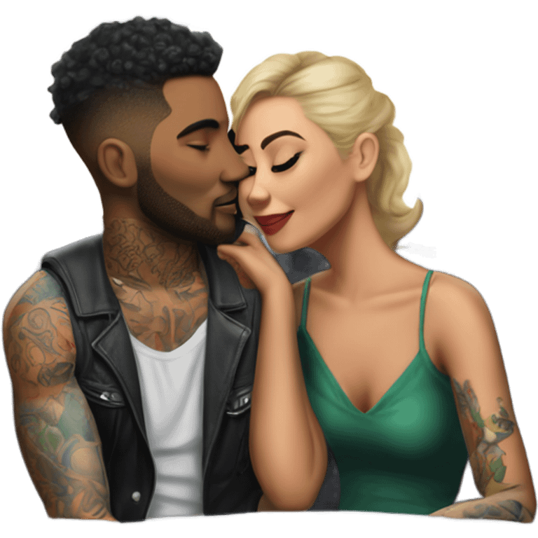 Hyper Realistic gorgeous woman and handsome tattooed man kissing in the front seat of a car emoji