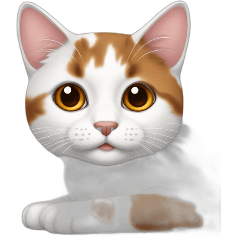 Gato calico de color blanco con café y naranja emoji