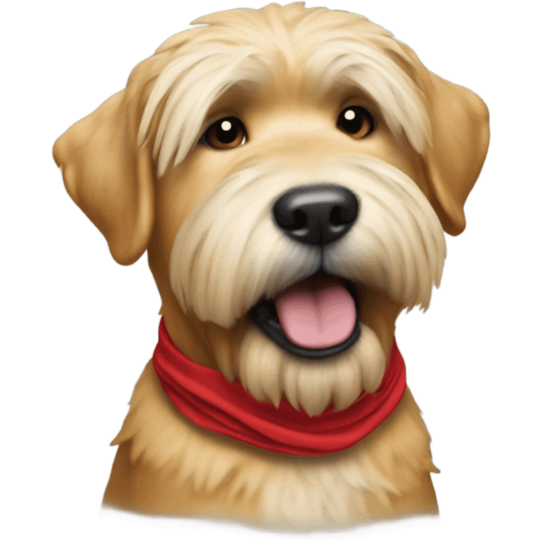 President Donald trump with a wheaten terrier wearing a red bandana emoji