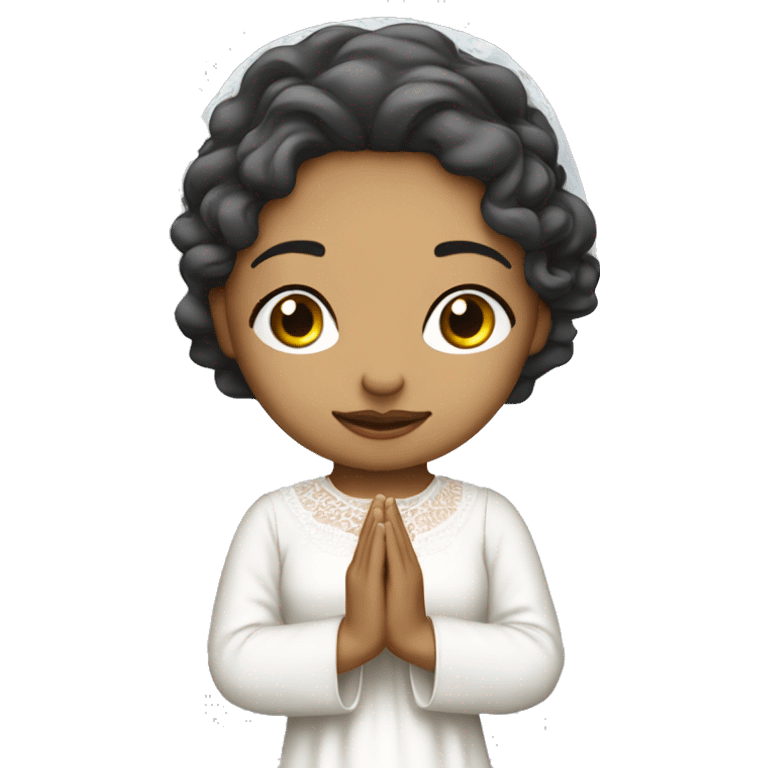 Light skin girl praying with eyes closed and lace white veil  emoji