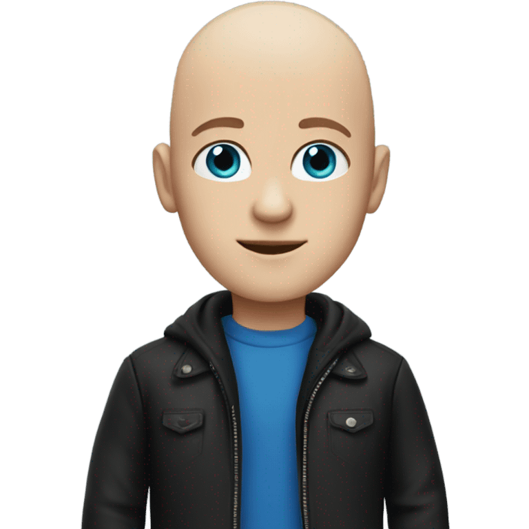 bald boy in black jacket with blue eyes  emoji