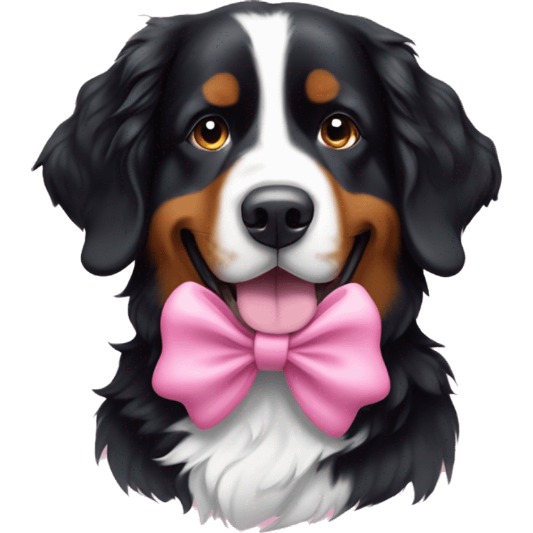 Bernese mountain dog wearing a pink bow emoji