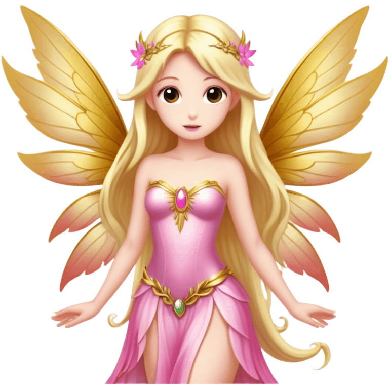 big wings, sun, gold, pink , Beautiful, fairy, long hair emoji