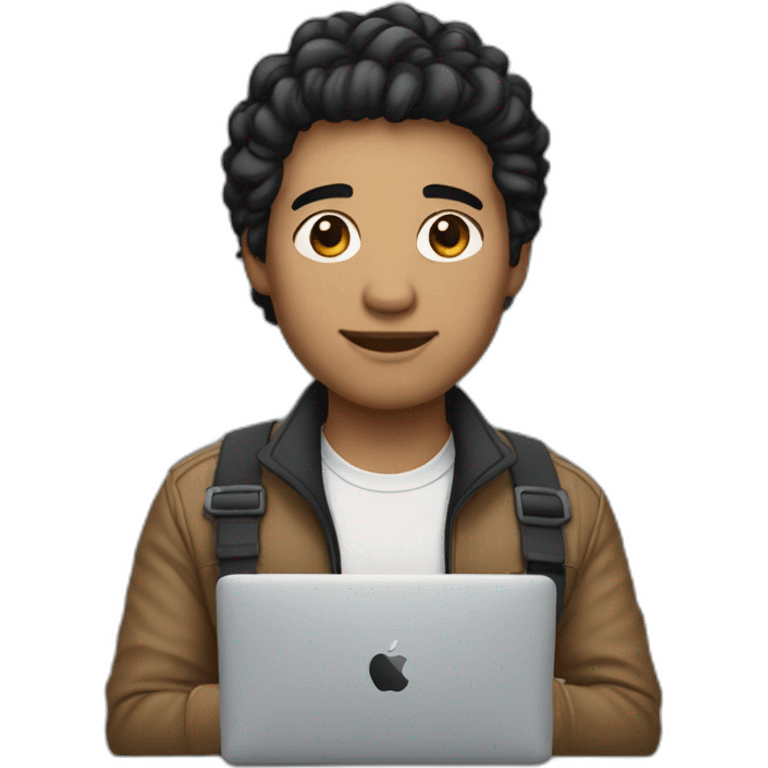 developer with macbook in front, light skin tone and black hair styled emoji