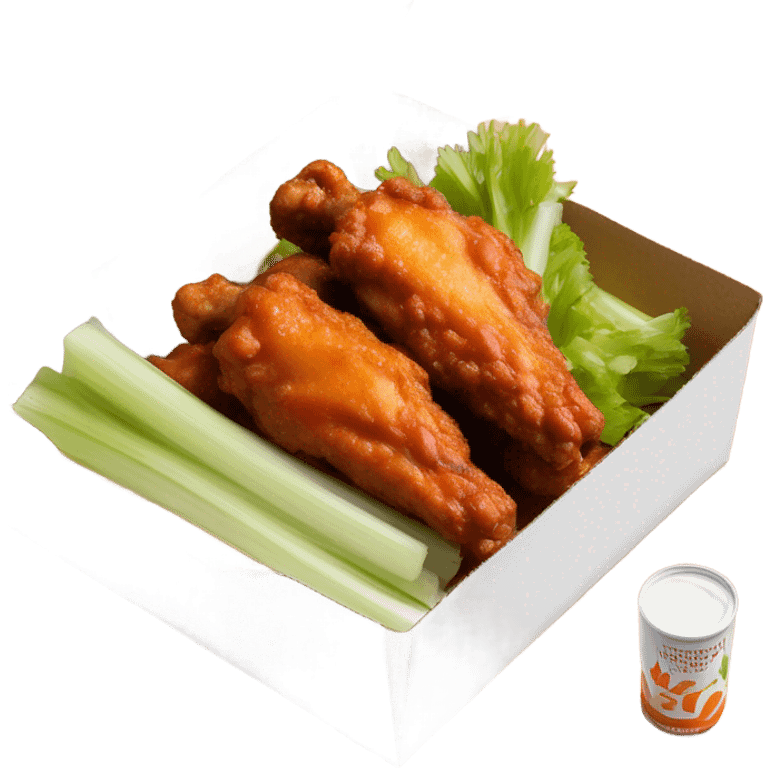 hot wings with celery carrots with ranch on the side in takeout box ￼￼ emoji