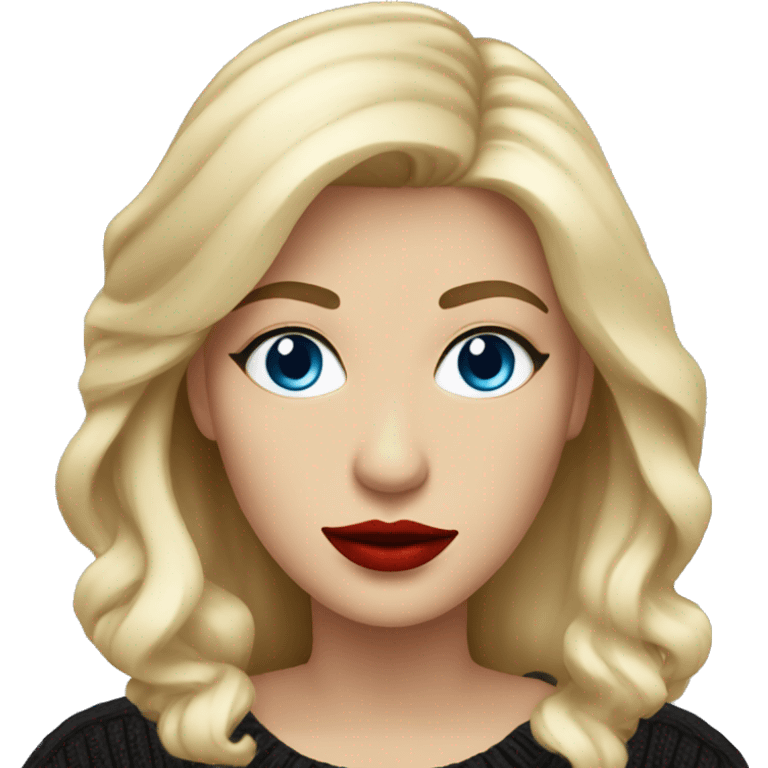 blondie woman with red lips and in black sweater and blue eyes emoji